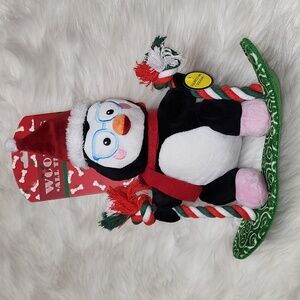Christmas Penguin On Snowboard Squeaker Dog Toy New With Tags